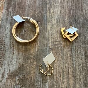 Chic Gold Hoop and Square Earrings Set